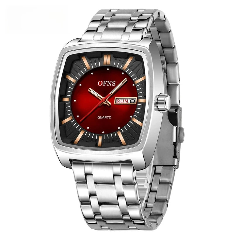 2026 Fashion Ofns Top Brand Simple Full Steel Belt Quartz Watch High Value Wine Barrel Square Waterproof Luminous Business Men's