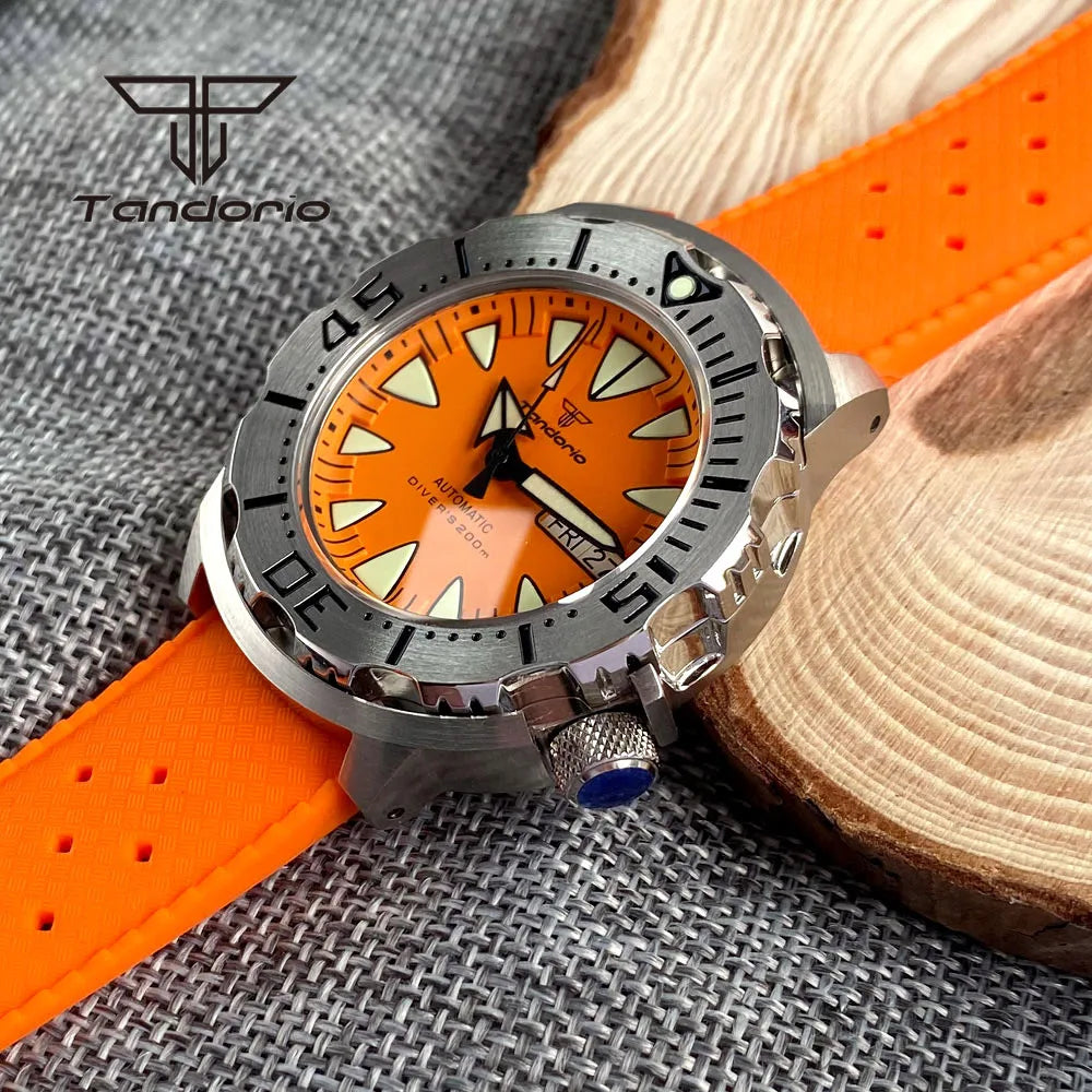 Tandorio Monster Dive NH36 42mm Mechanical Automatic Men Watch 20ATM AR Sapphire Crystal Wristwatch Date Week Green Luminous