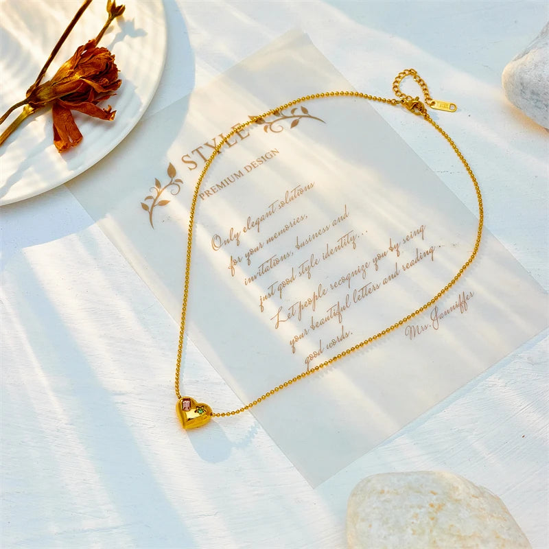 DIEYURO 316L Stainless Steel Large Heart Zircon Necklace For Women New Simple Girls Clavicle Chain Jewelry Birthday Party Gifts