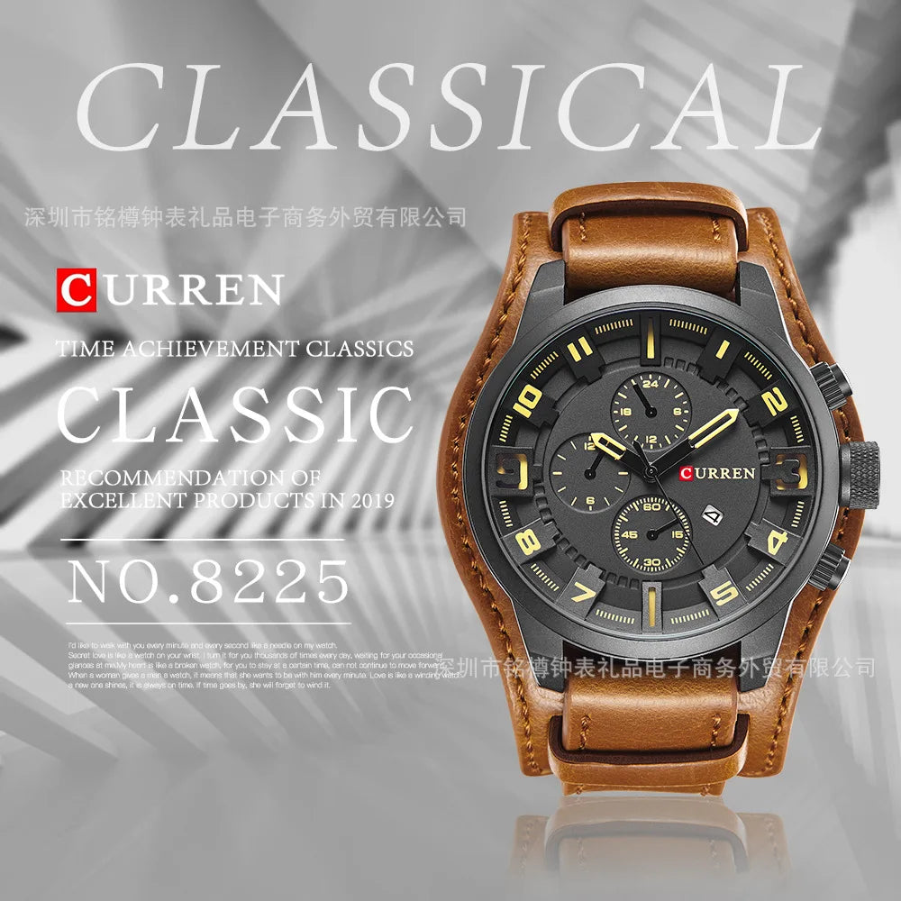CURREN 8225 Top Brand Men's Watch Classic Quartz Dial Calendar Chronograph Waterproof Fashion Leather Strap Watches for Man