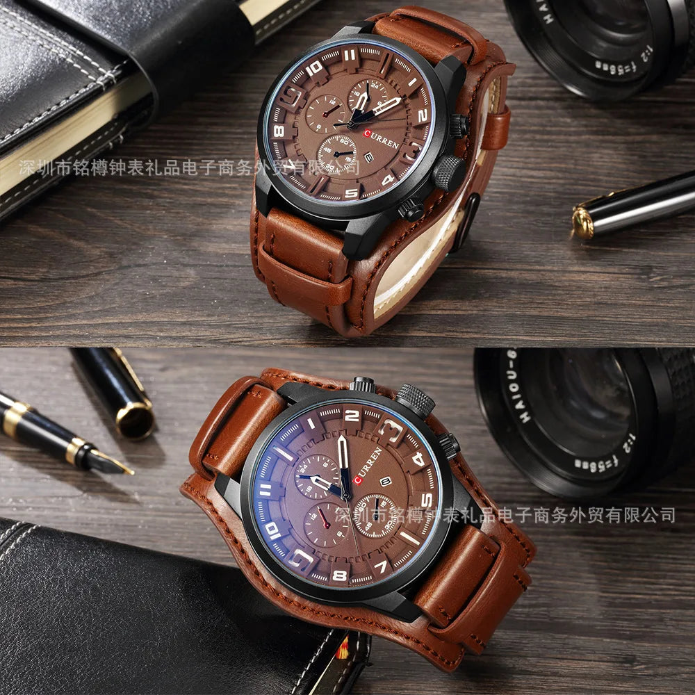 CURREN 8225 Top Brand Men's Watch Classic Quartz Dial Calendar Chronograph Waterproof Fashion Leather Strap Watches for Man