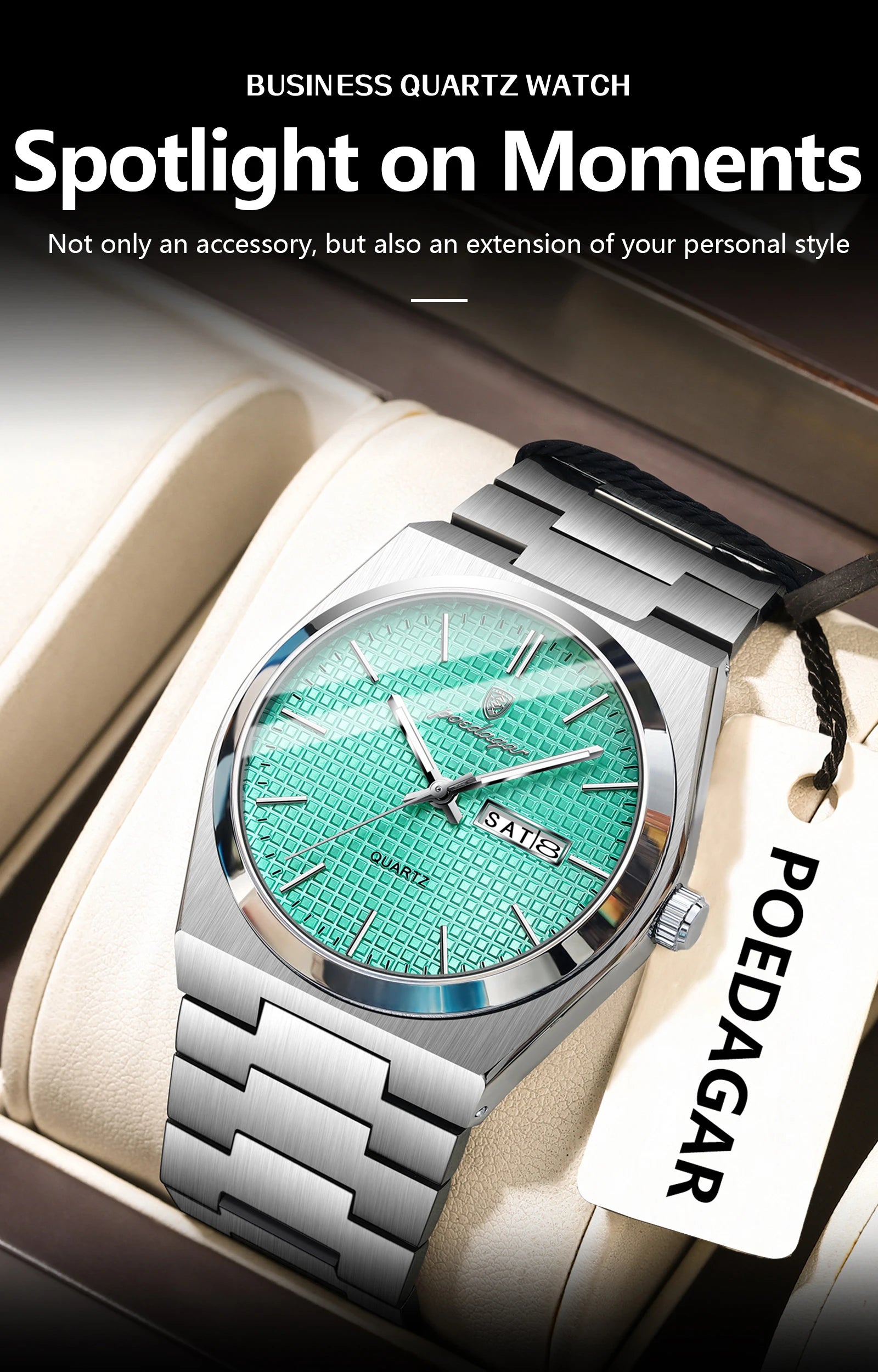 POEDAGAR Luxury Fashion Male Watch Stainless Steel Waterproof Luminous Men's Quartz Watches Casual Date Week Wristwatch For Men