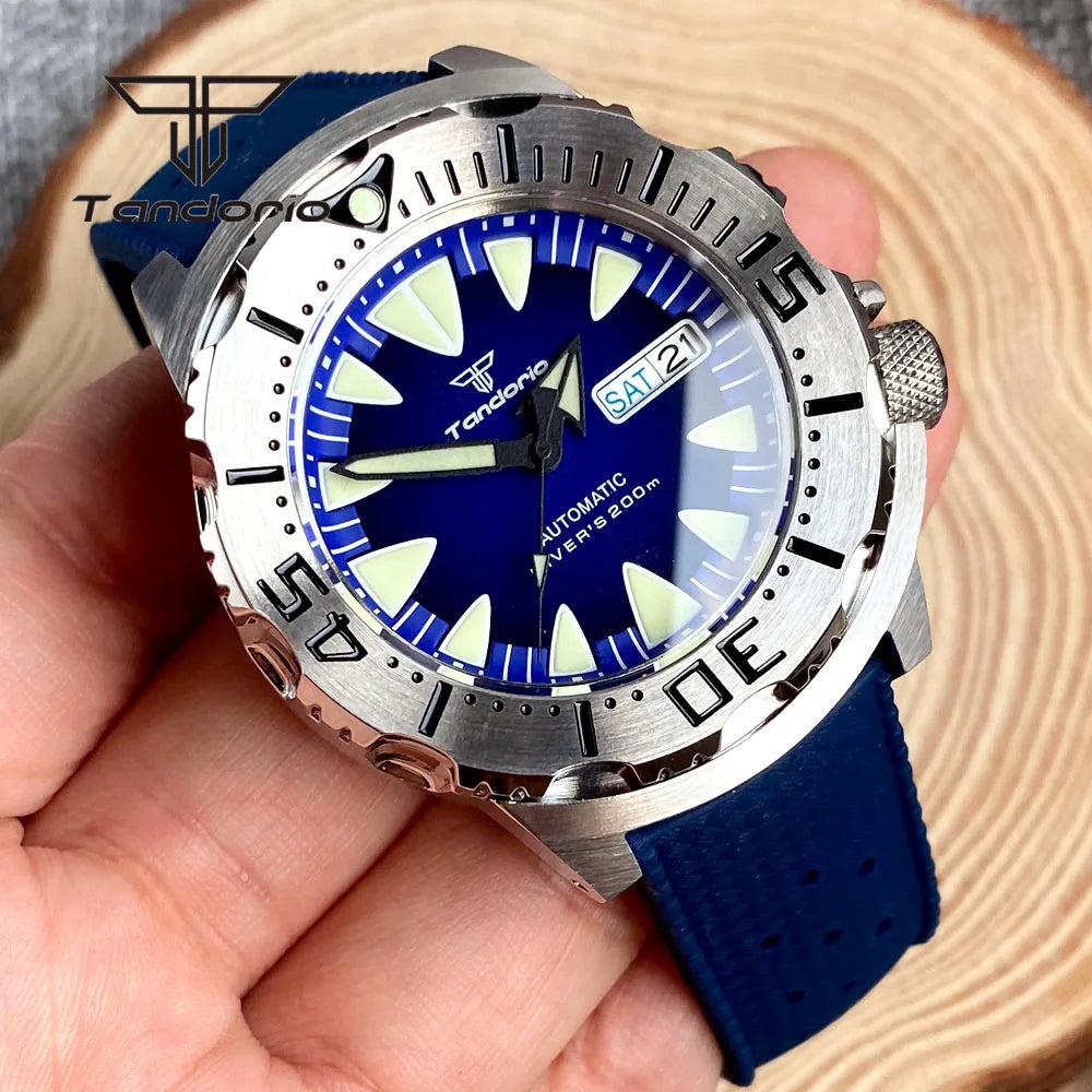 Tandorio Monster Dive NH36 42mm Mechanical Automatic Men Watch 20ATM AR Sapphire Crystal Wristwatch Date Week Green Luminous