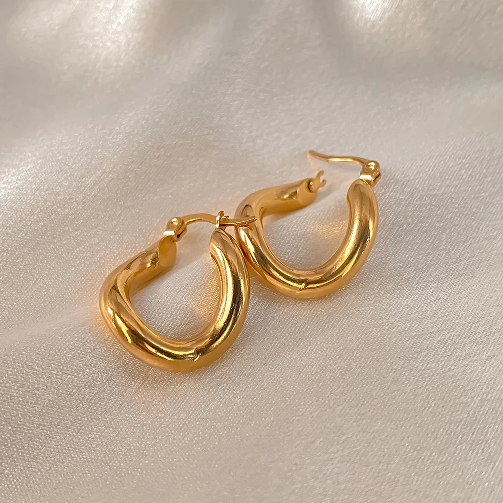 eManco Fashion Edelstahl Chunky Creolen für Damen, vergoldet, dicke Textur, geometrische Kreisohrringe, Vintage Schmuck