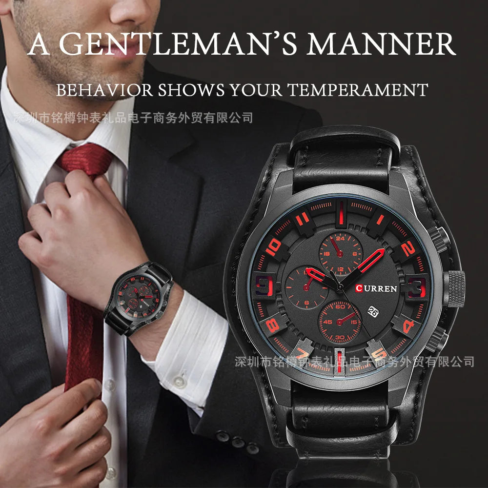CURREN 8225 Top Brand Men's Watch Classic Quartz Dial Calendar Chronograph Waterproof Fashion Leather Strap Watches for Man